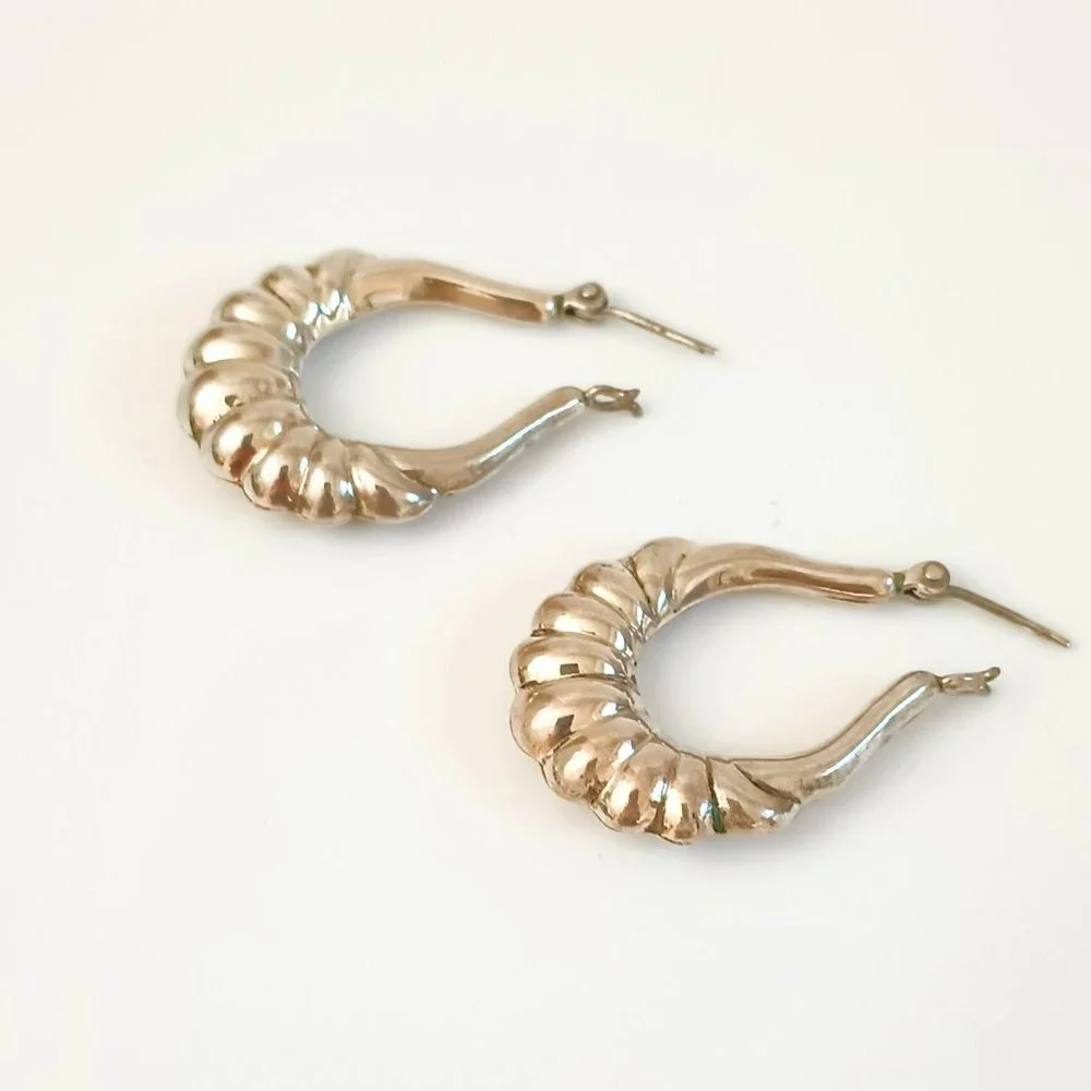 Sterling Silver Ribbed Hoop Earrings 925 Pierced Dangles By Sterling Creations